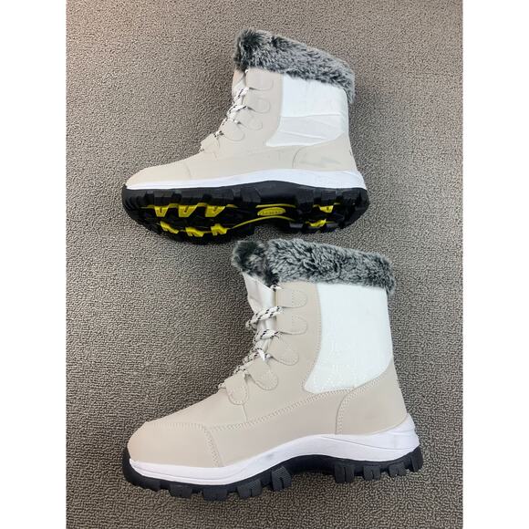 Earlde Women 40 Beige Gray Black Faux Fur Insulated Snow Boots Casual - Picture 2 of 9